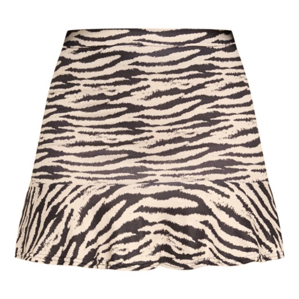 Stone Zebra Print Flippy Hem Mini Skirt - Picture 3 of 8